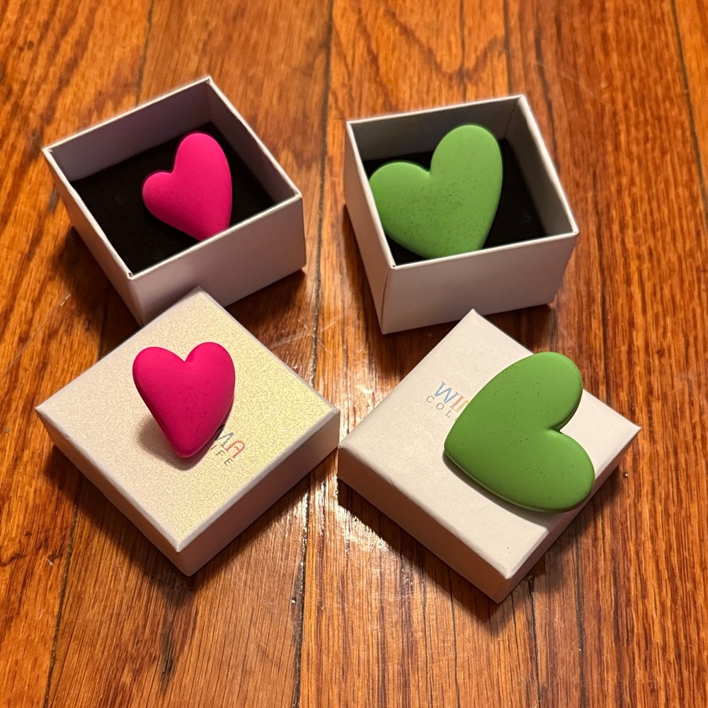 Heart-Shaped Pink and Green Earrings